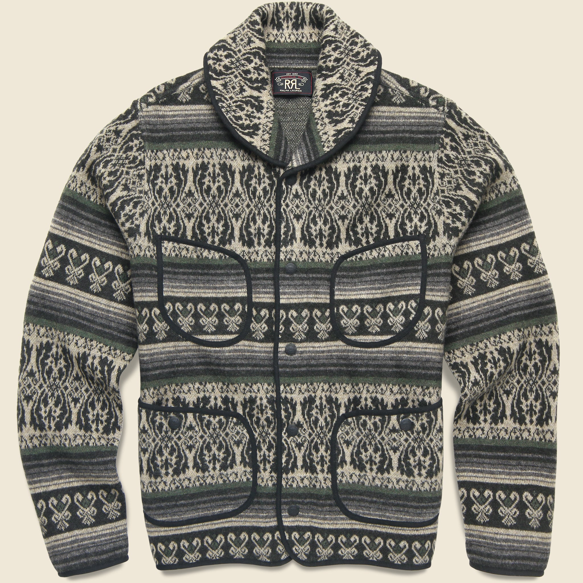 Jacquard Shawl Sweater Jacket - Green - RRL - STAG Provisions - Tops - Sweater
