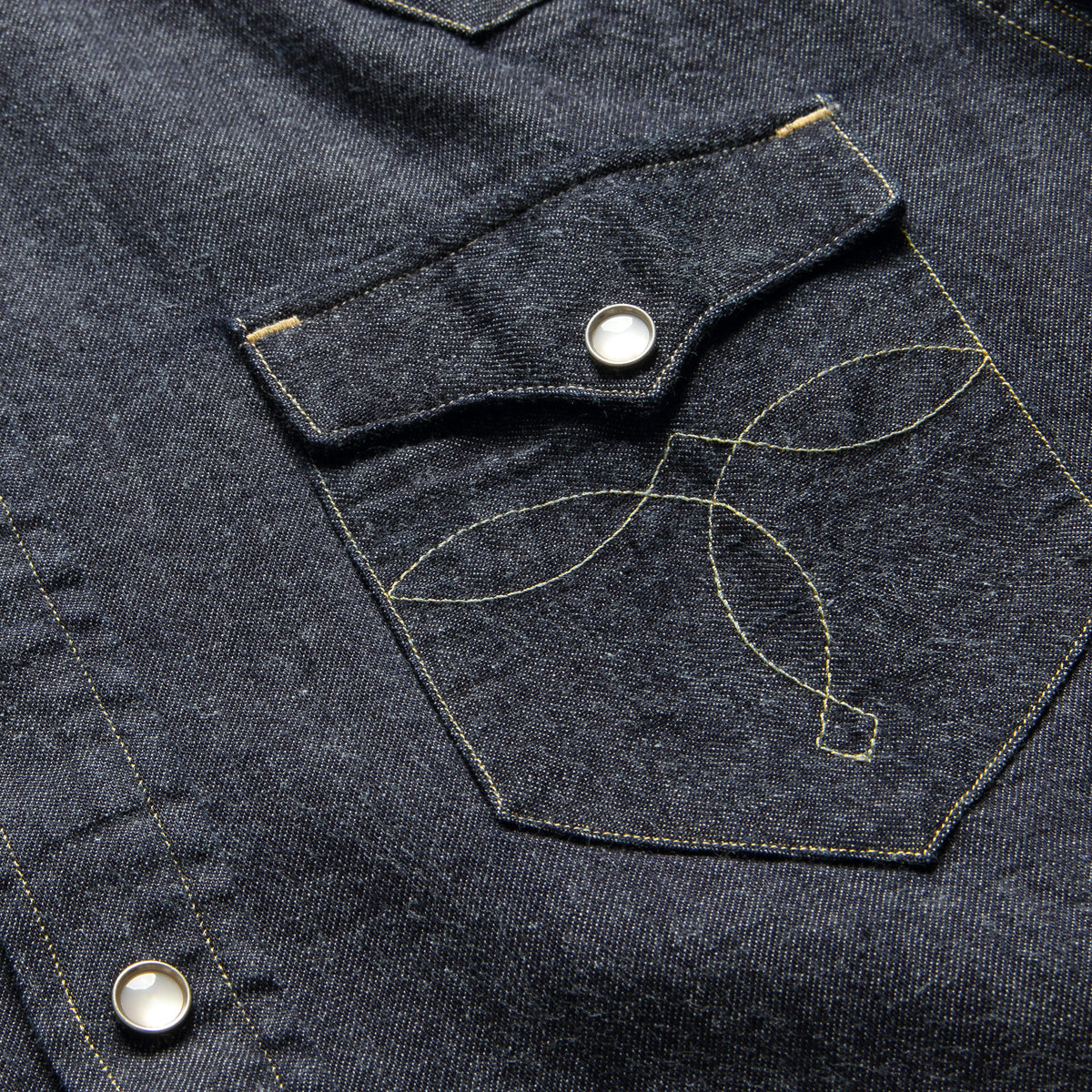 RRL Denim Button Shirt 幾何学柄 L Slim Fit Denim Western Shirt - Rinse