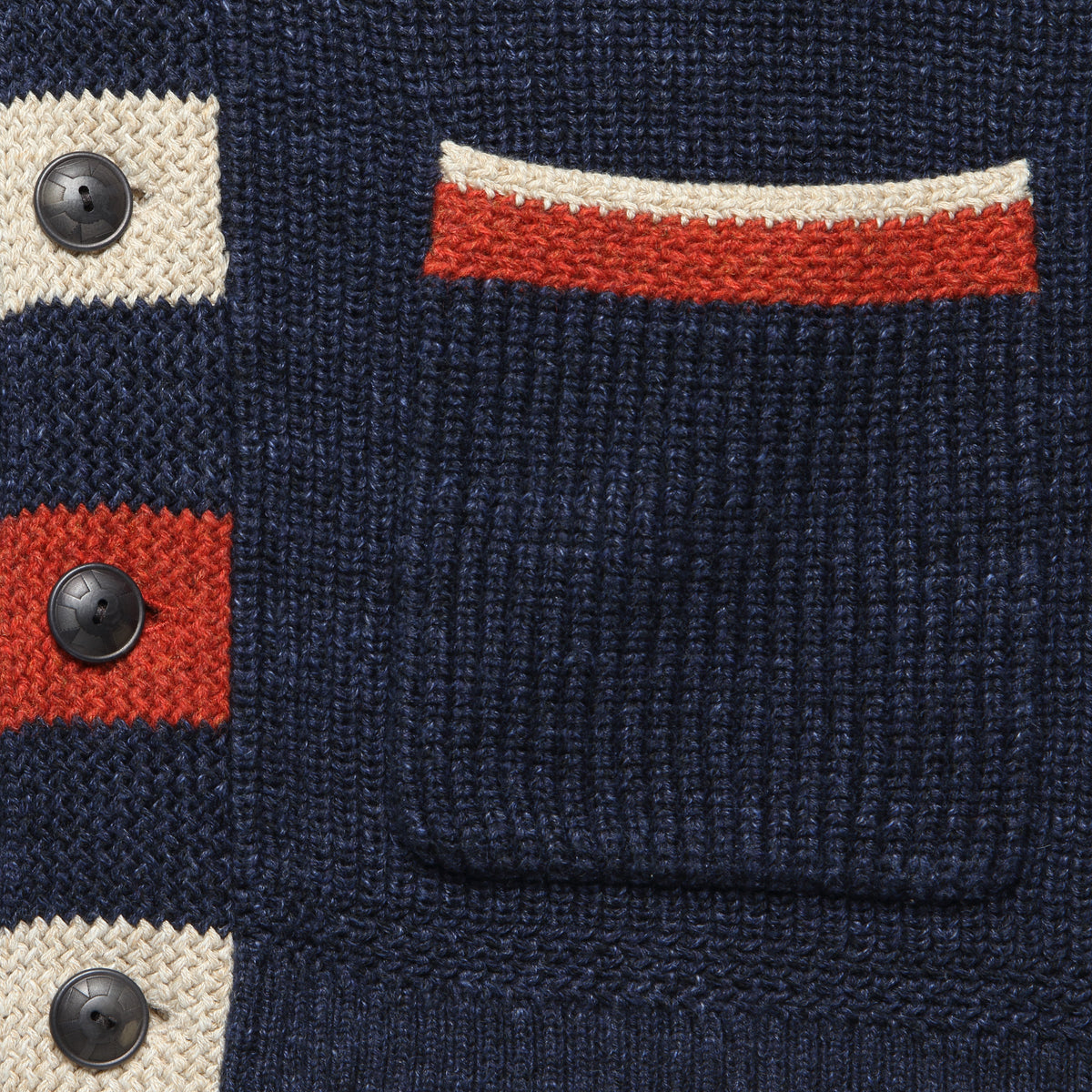 Car Club Shawl Cardigan - Dark Indigo/Red/Cream