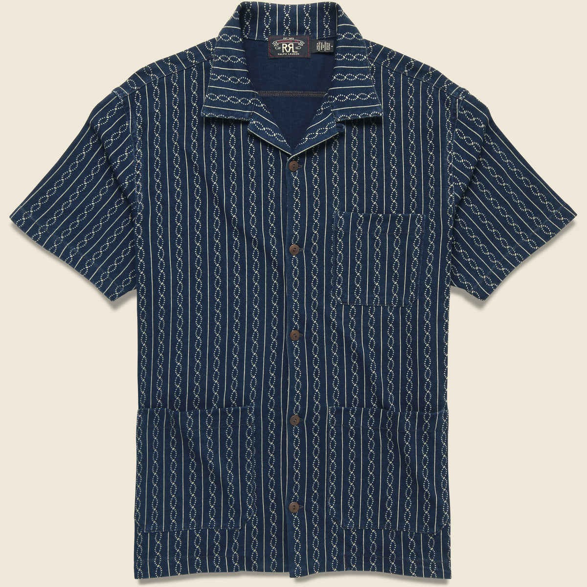 極美品 RRL Indigo Print Jersey Camp Shirt S RRL By Ralph Lauren Jersey Camp Shirt - Indigo 7829597-IND