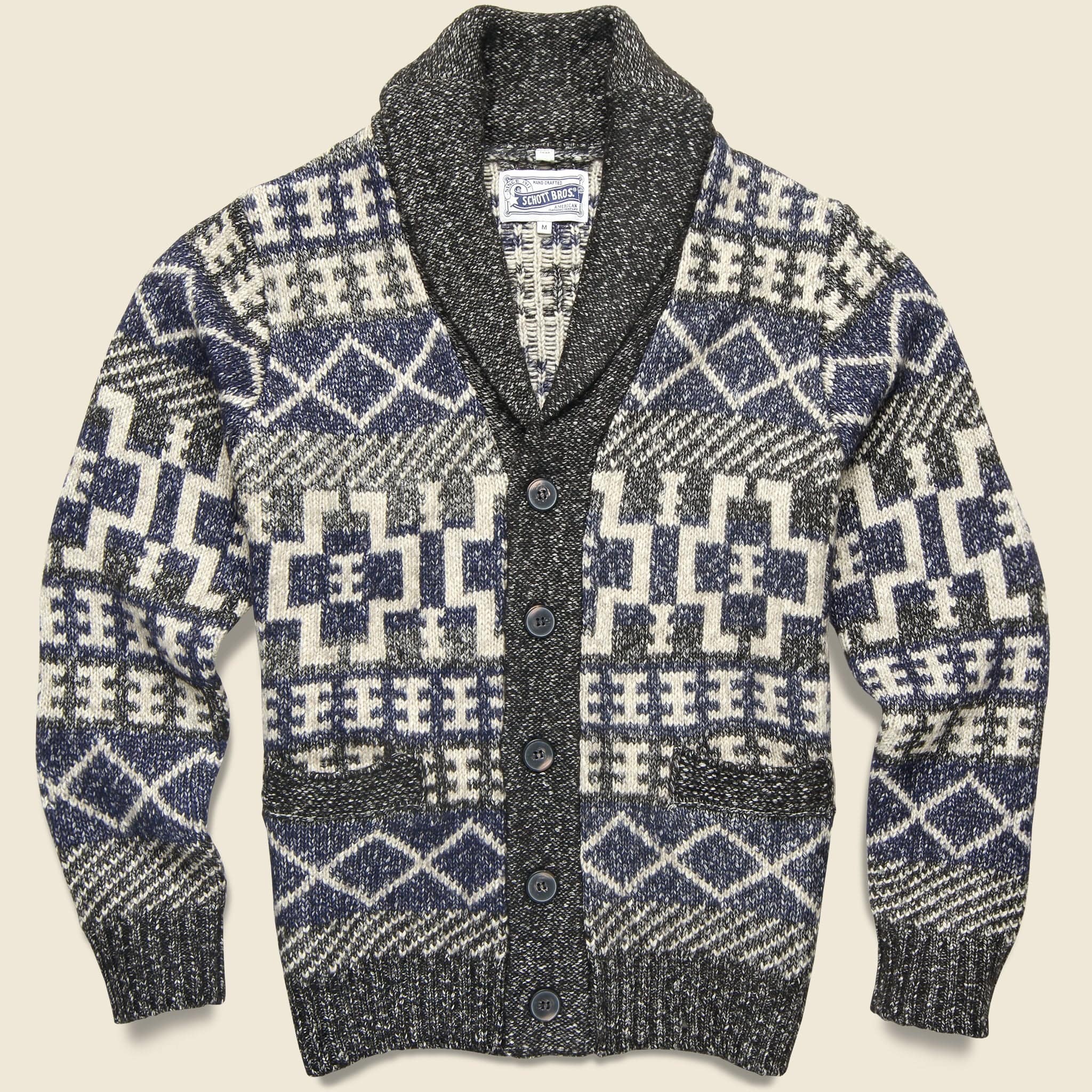 Southwestern Shawl Cardigan - Black/Blue/White - Schott - STAG Provisions - Tops - Sweater