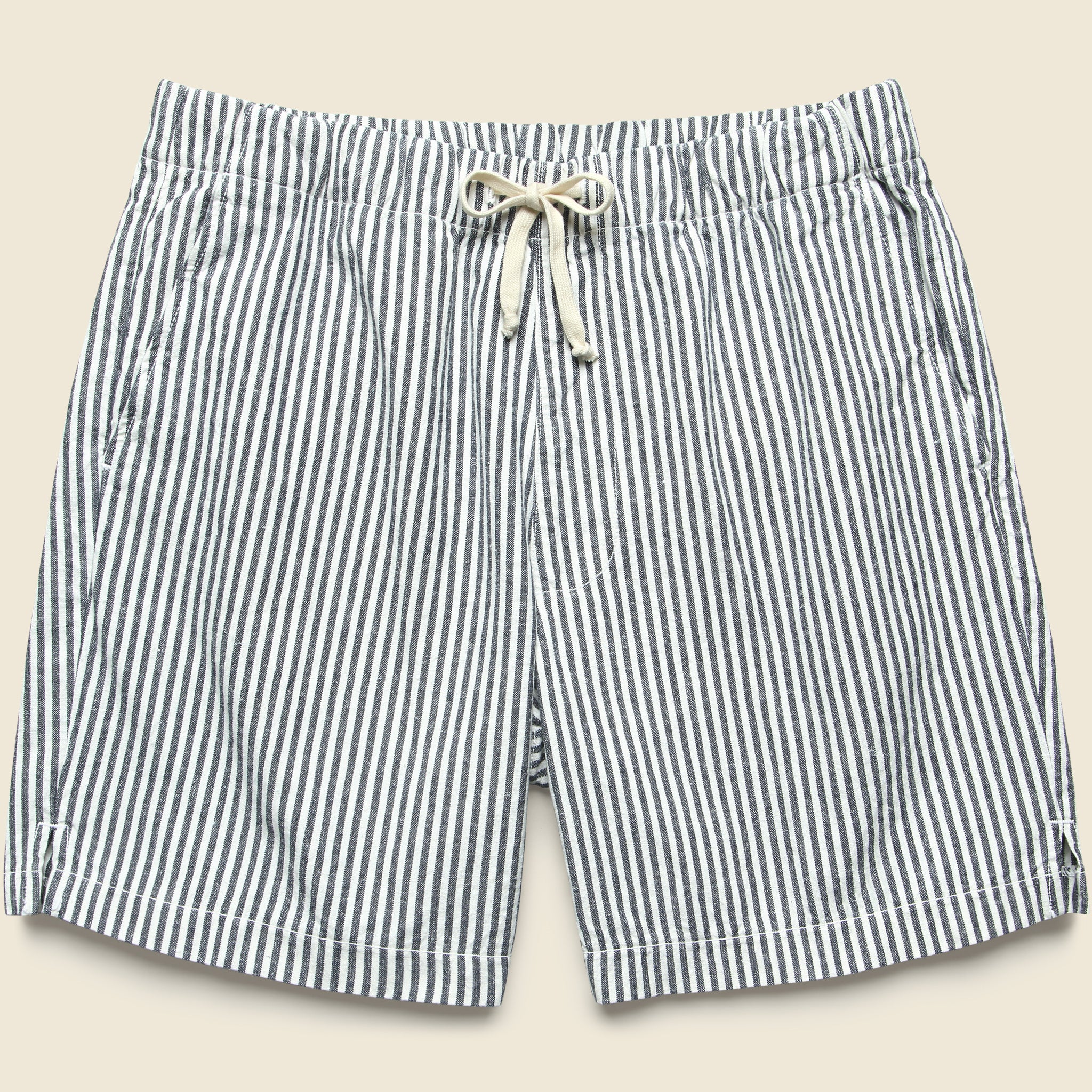 6" Hemp Stripe Easy Short - Natural/Navy - Save Khaki - STAG Provisions - Shorts - Lounge