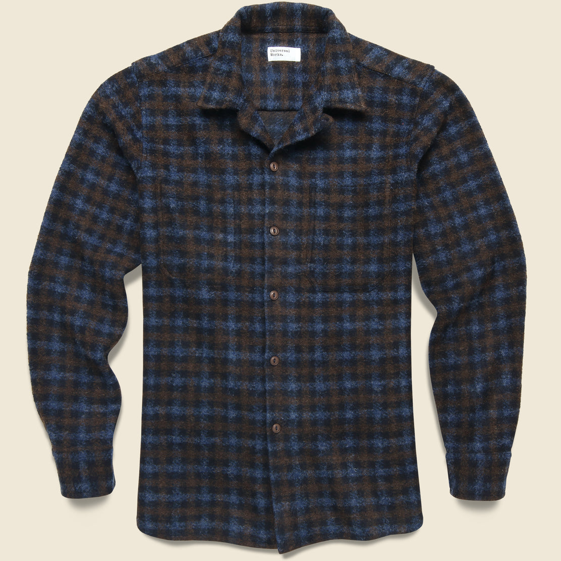 Universal Works Checkered Fleece Flannel Workshirt - Brown/Sky