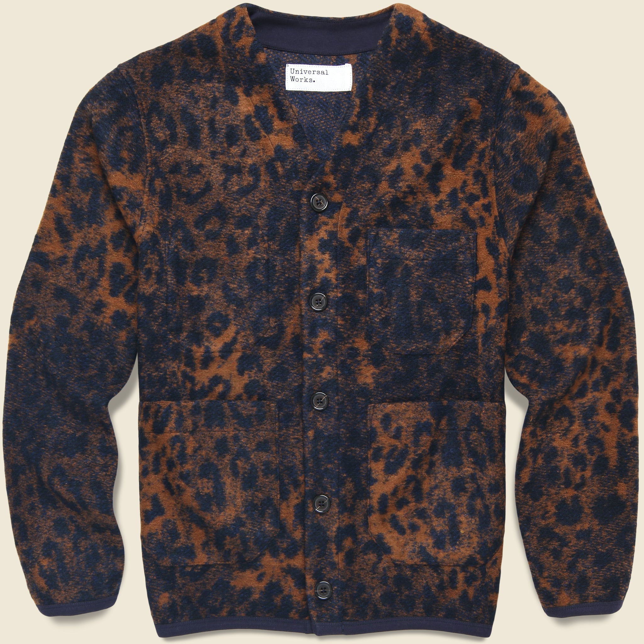 Wool Fleece Cardigan - Night Leopard - Universal Works - STAG Provisions - Tops - Sweater