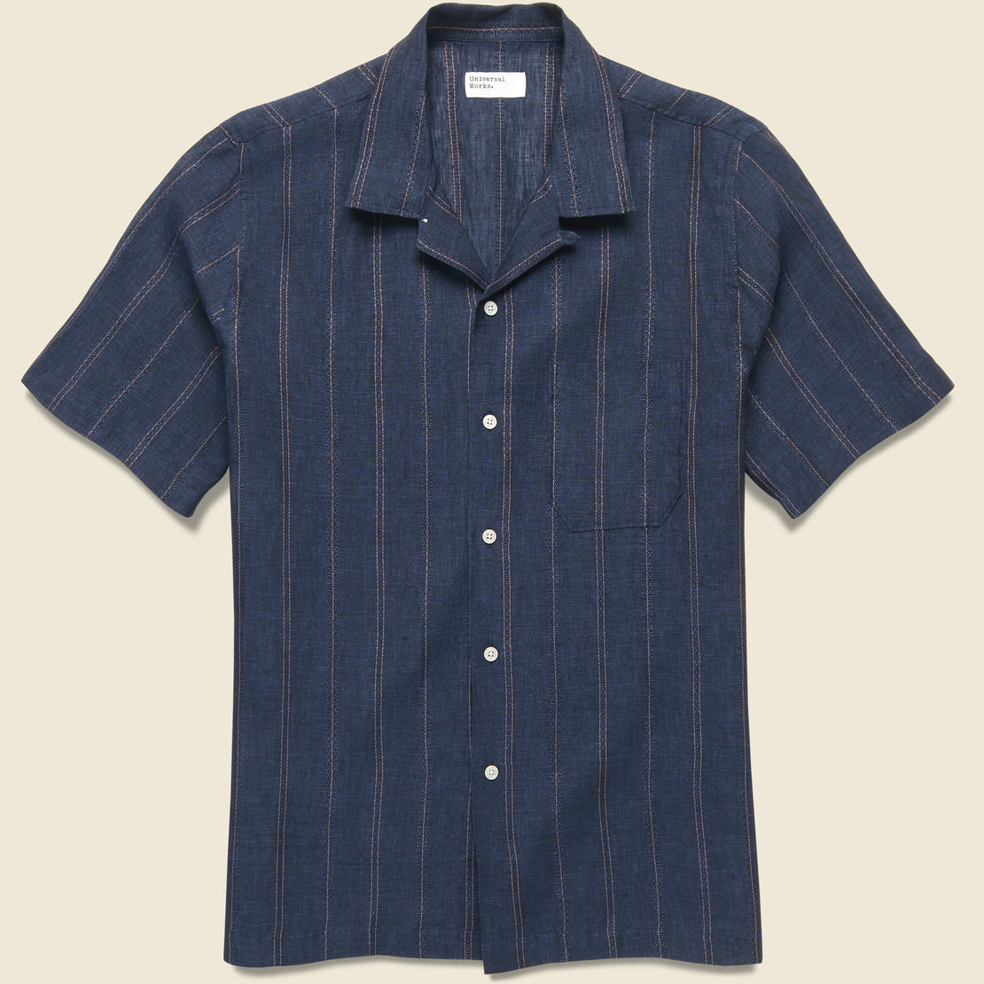 Universal Works Stripe Linen Road Shirt - Indigo