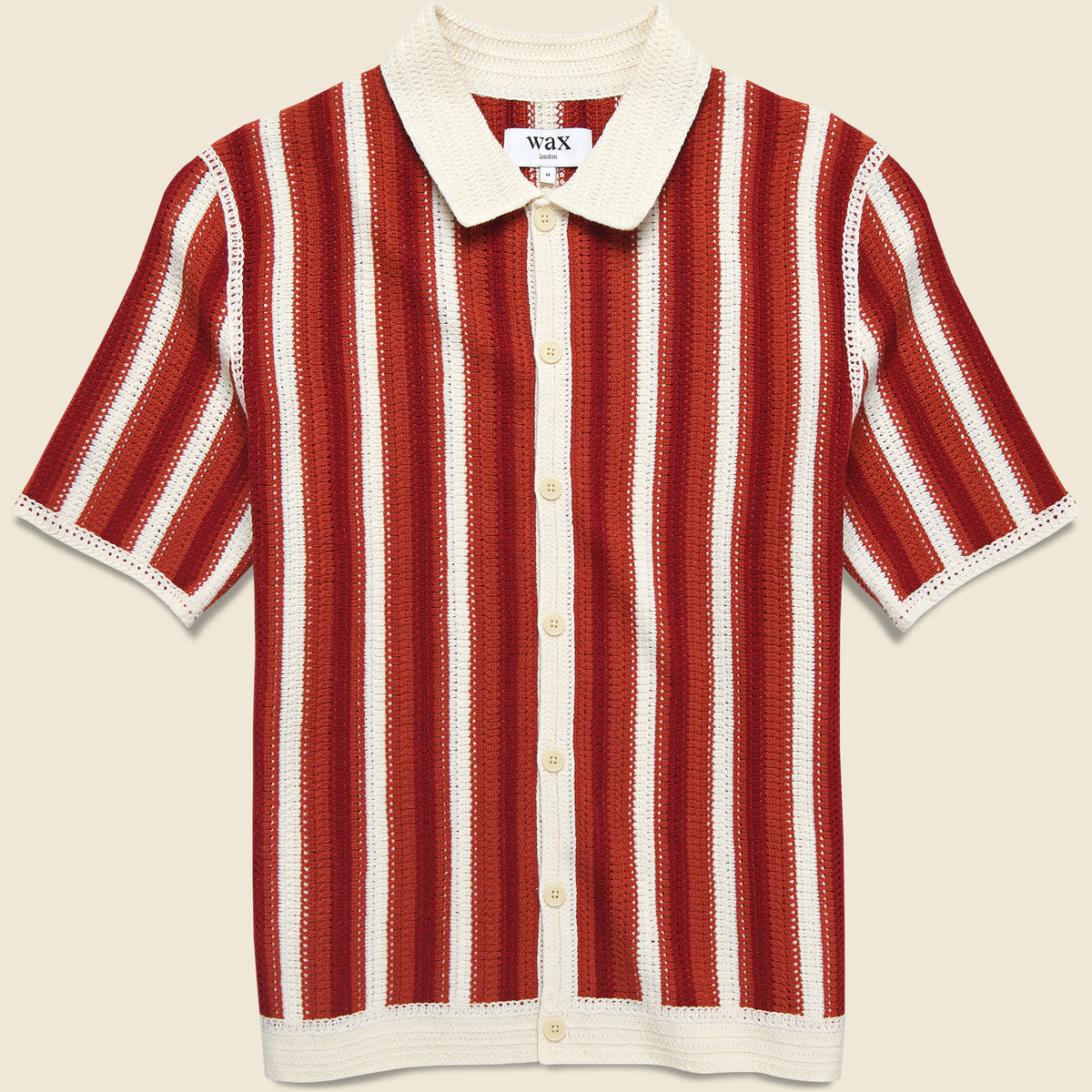 Porto Crochet Stripe Shirt - Ecru/Orange