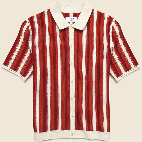 Porto Crochet Stripe Shirt - Ecru/Orange