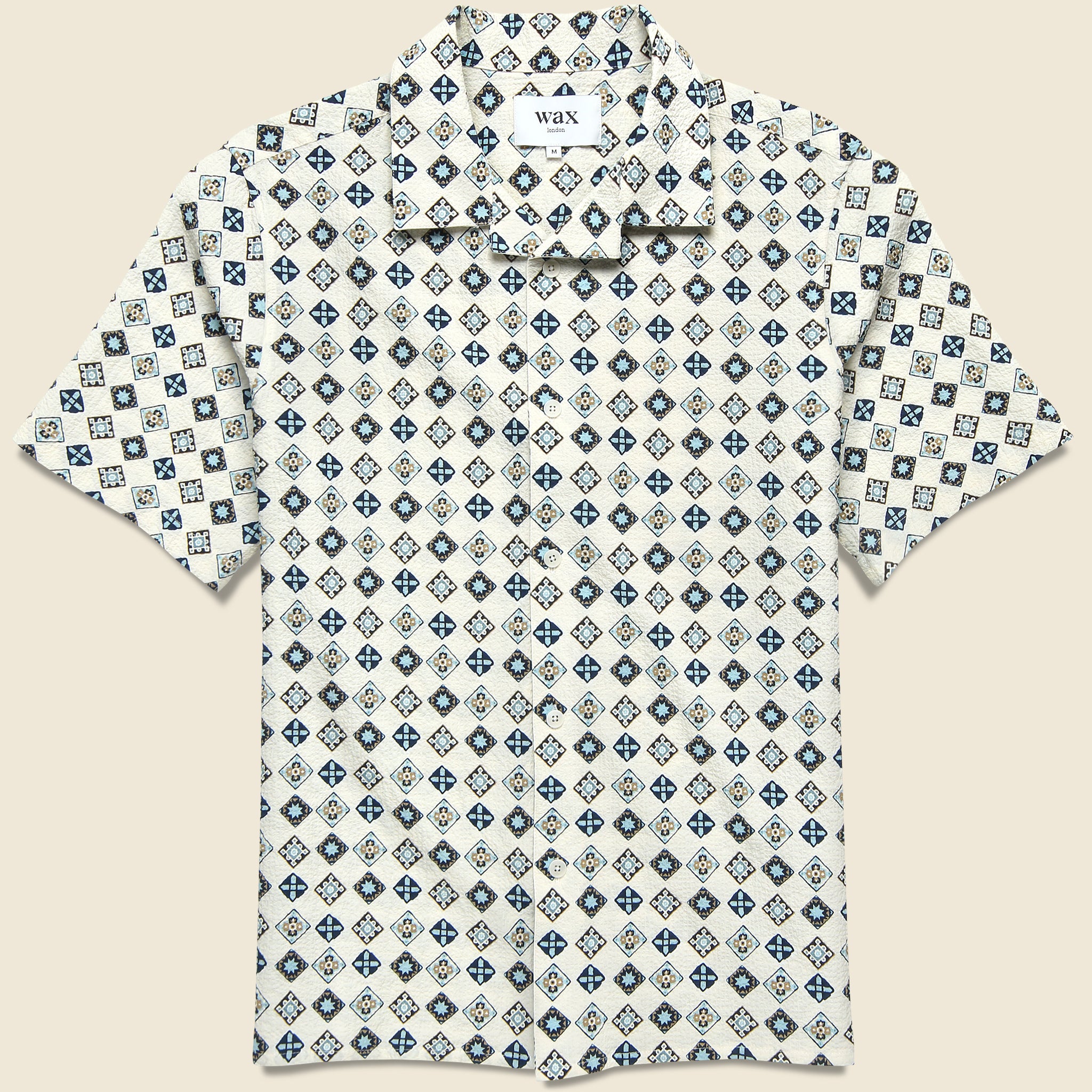 Didcot Geo Tile Shirt - Ecru - Wax London - STAG Provisions - Tops - S/S Woven - Other Pattern