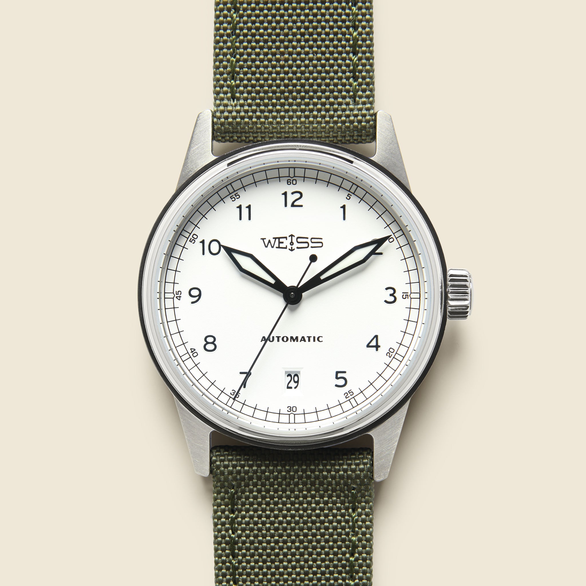 Automatic Standard Issue Field Watch 38mm - White/Olive - Weiss Watch Co - STAG Provisions - Accessories - Watches