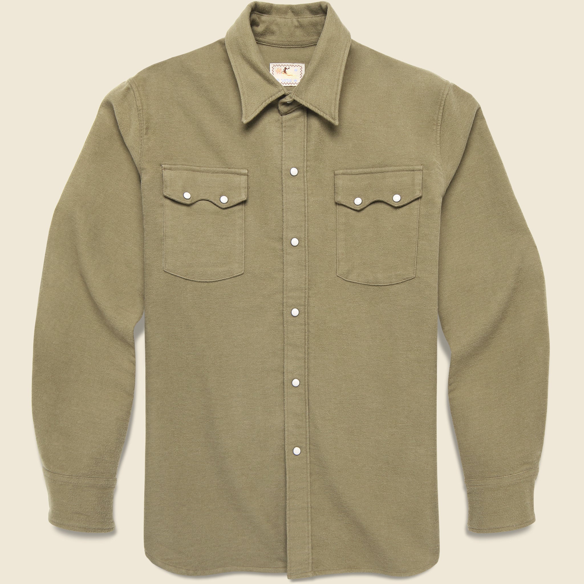 Moleskin Pearl Snap Shirt - Faded Olive - Wythe - STAG Provisions - Tops - L/S Woven - Solid