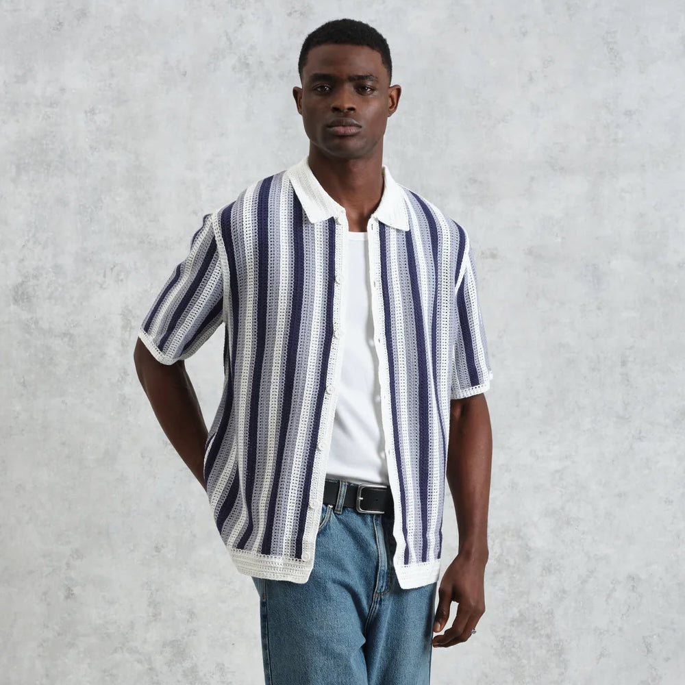 Porto Stripe Crochet Shirt - Blue