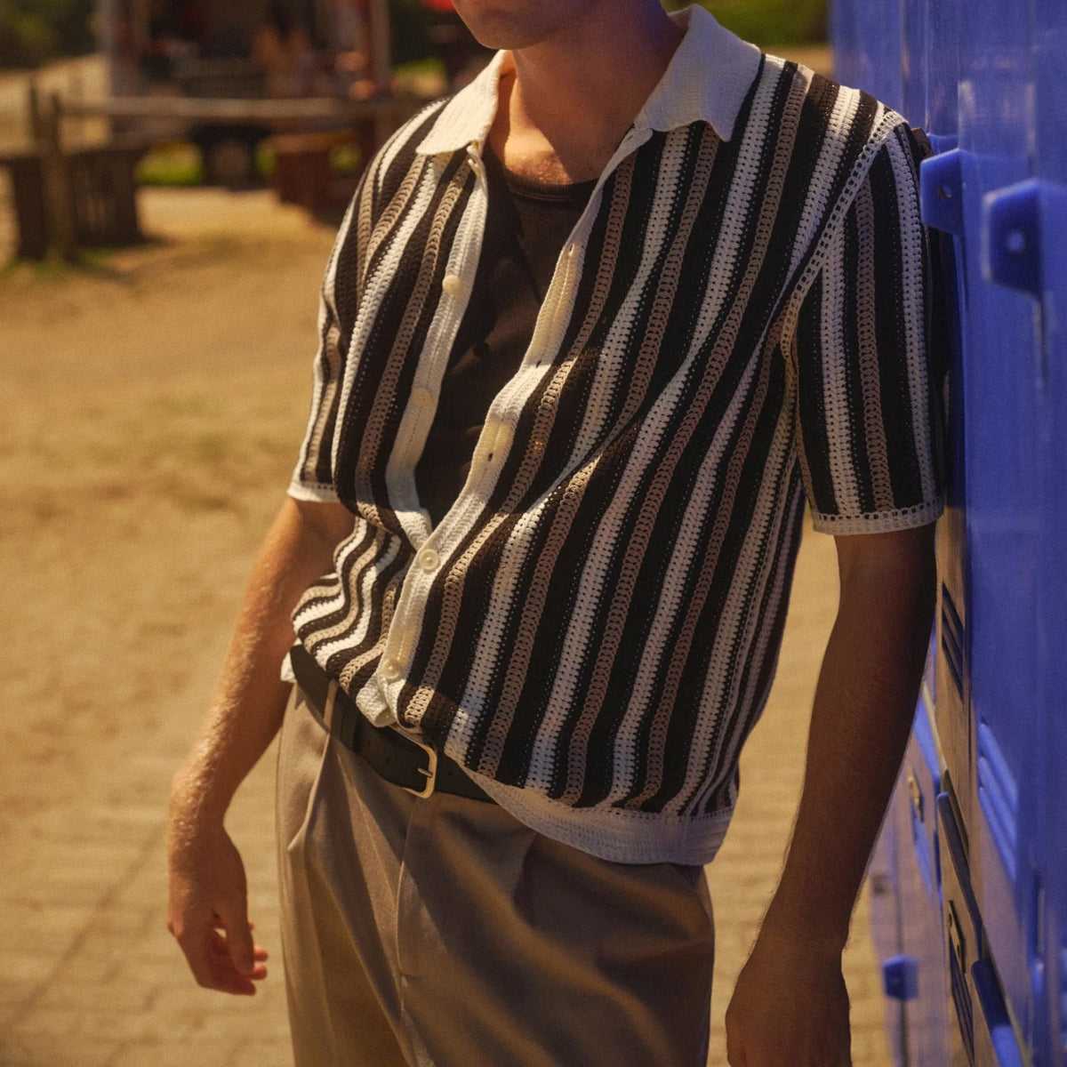 Porto Stripe Crochet Shirt - Ecru/Black