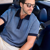 Ladder Stripe Turin Polo - Navy - Wax London - STAG Provisions - Tops - S/S Knit