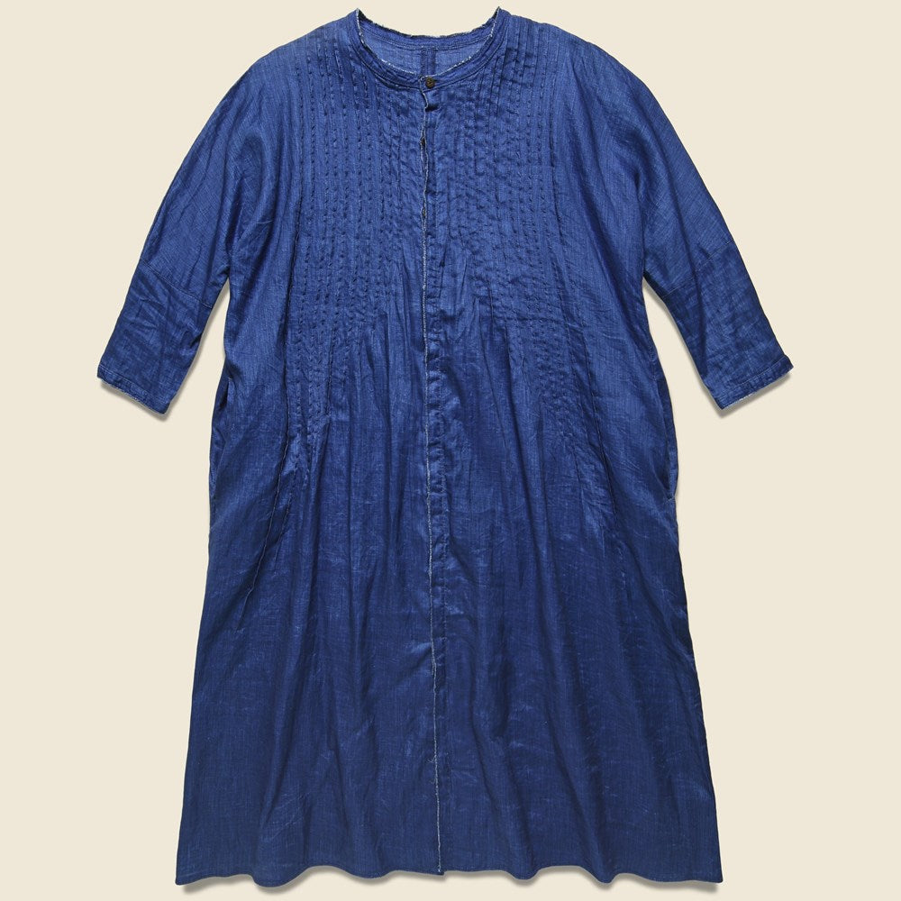 Kapital French Cloth Linen Pintuck O'Keefe Dress - Indigo