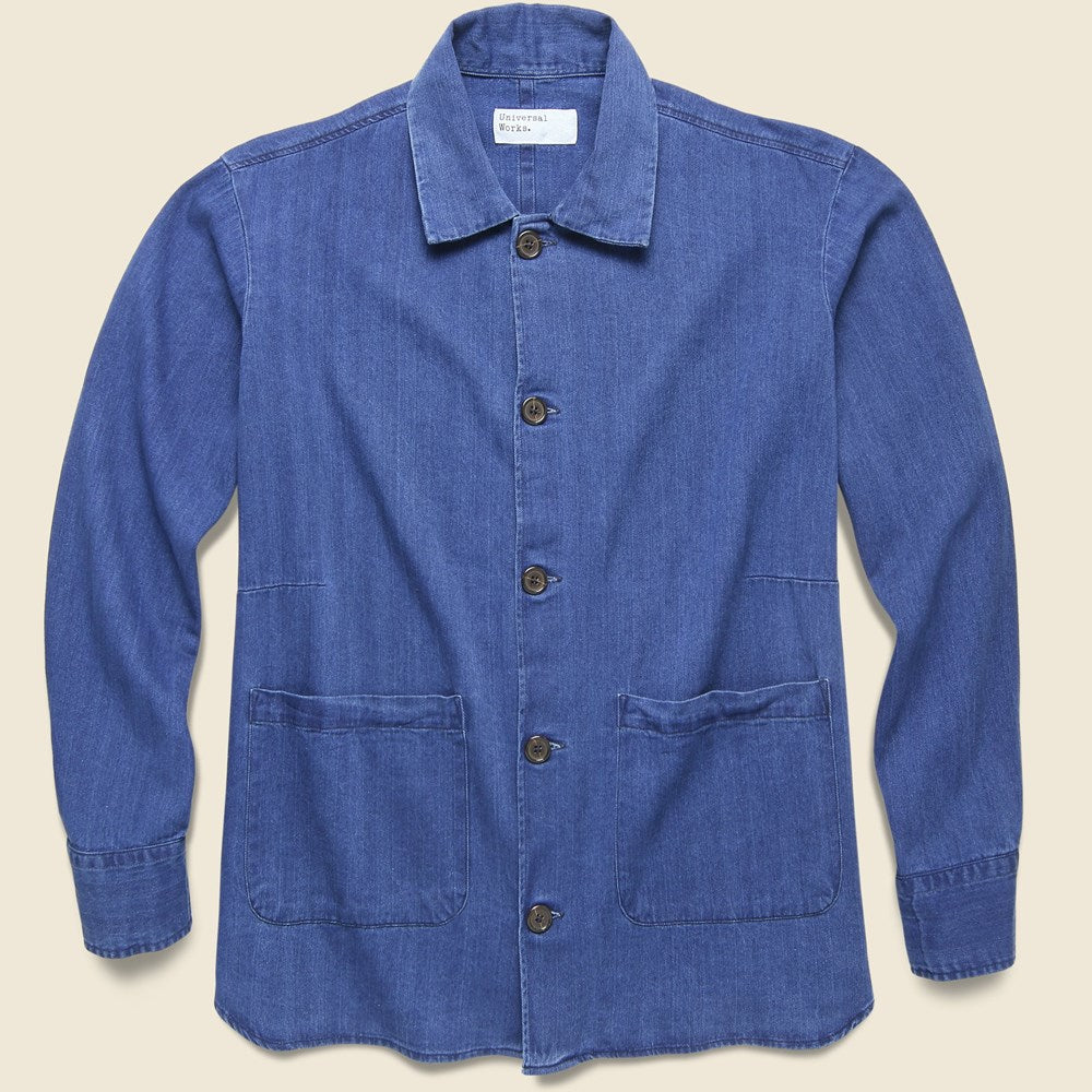 Universal Works Herringbone Denim Travail Shirt Jacket - Washed Indigo