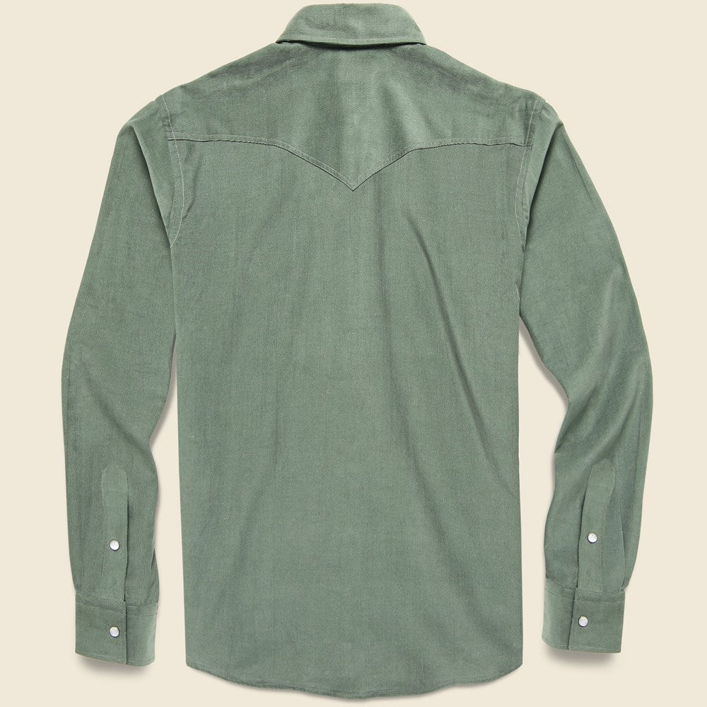 Micro Corduroy Western Shirt - Green - Hamilton Shirt Co. - STAG Provisions - Tops - L/S Woven - Corduroy