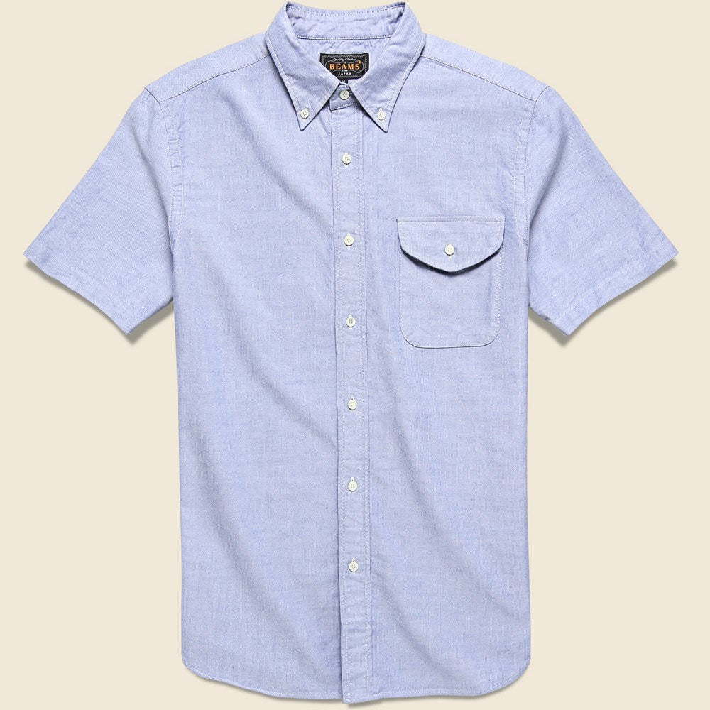 BEAMS+ Short Sleeve Oxford Shirt - Sax