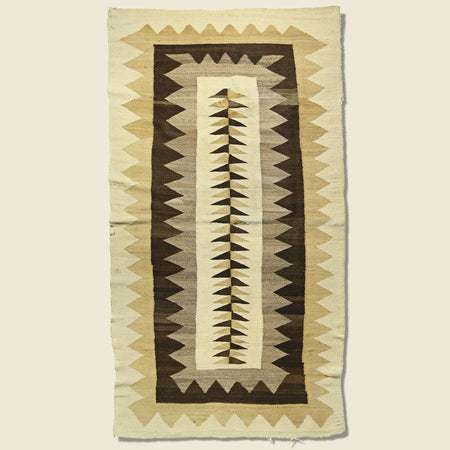 Zig-Zag Hand-Woven Navajo Wool Rug - Natural Brown