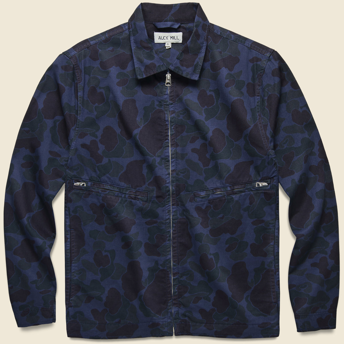 Herringbone Camo Zip Jacket Navy