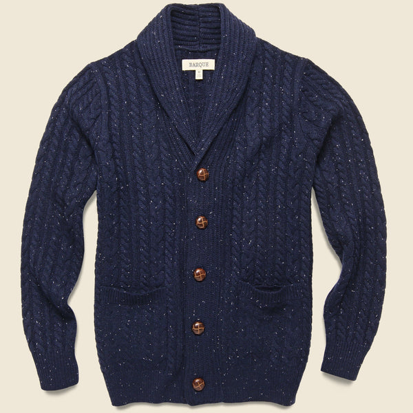 Tweed Cable Cardigan - Navy