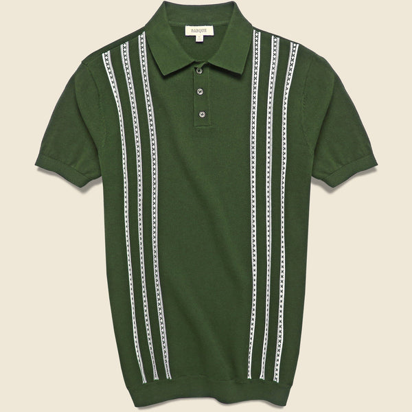 Vintage Jacquard Knit Polo - Olive