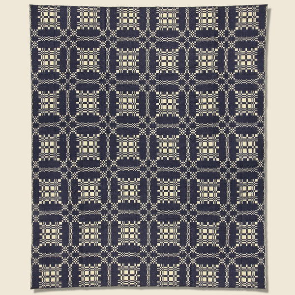 Navy Wool Jacquard Blanket