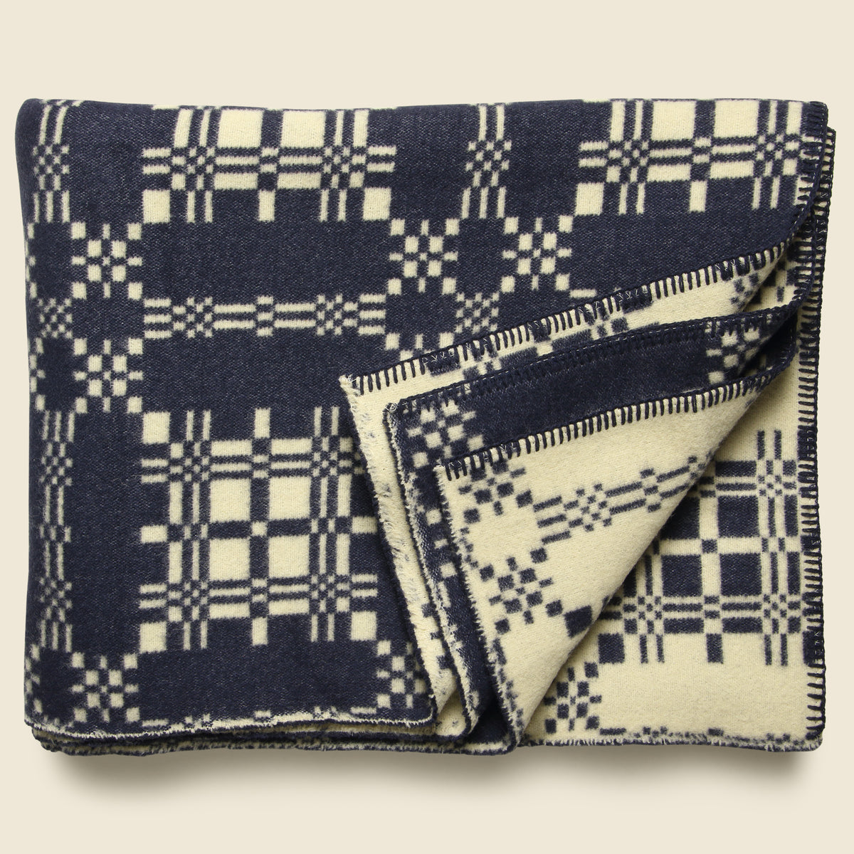 Navy Wool Jacquard Blanket