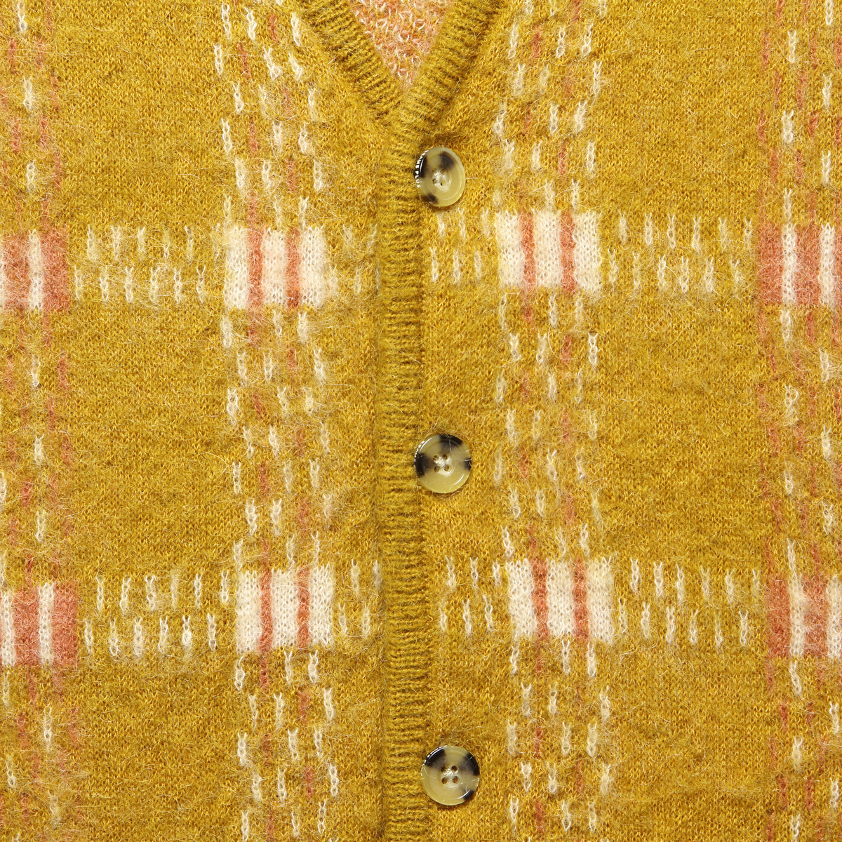 Check Pattern Mohair Cardigan - Mustard