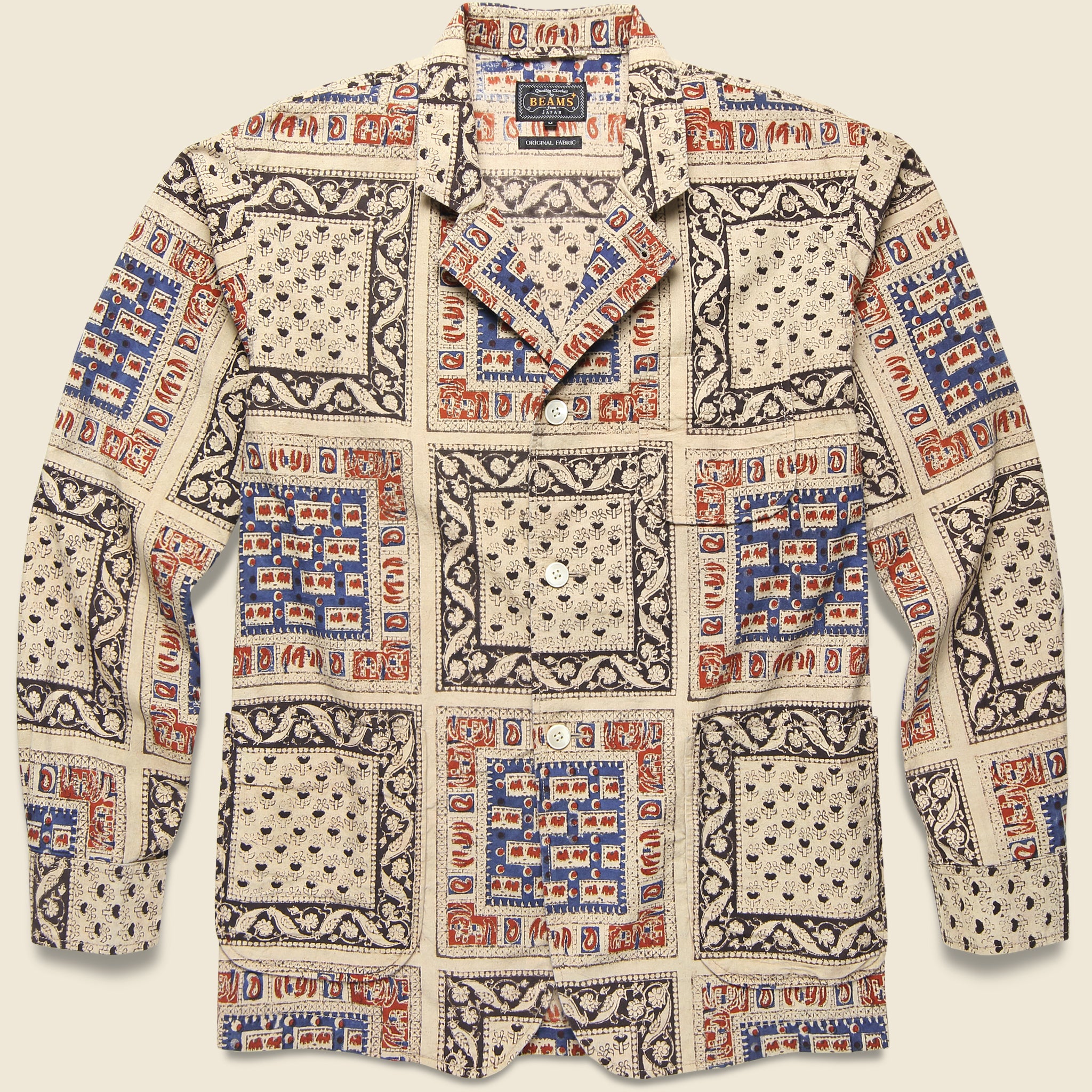 4B Cuffs Block Print Elephant Jacket Navy - Main Image