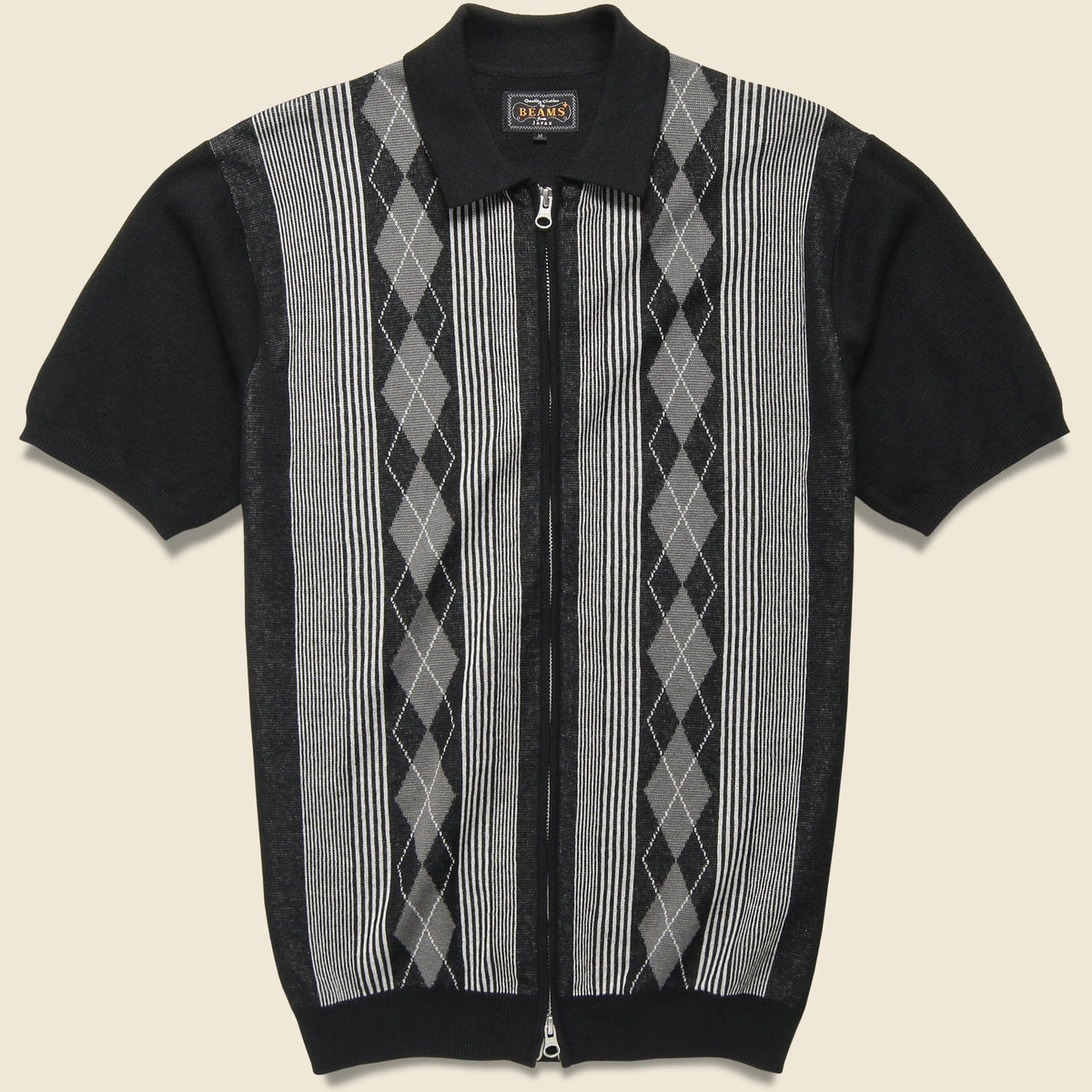 Zip Knit Polo - Black/White