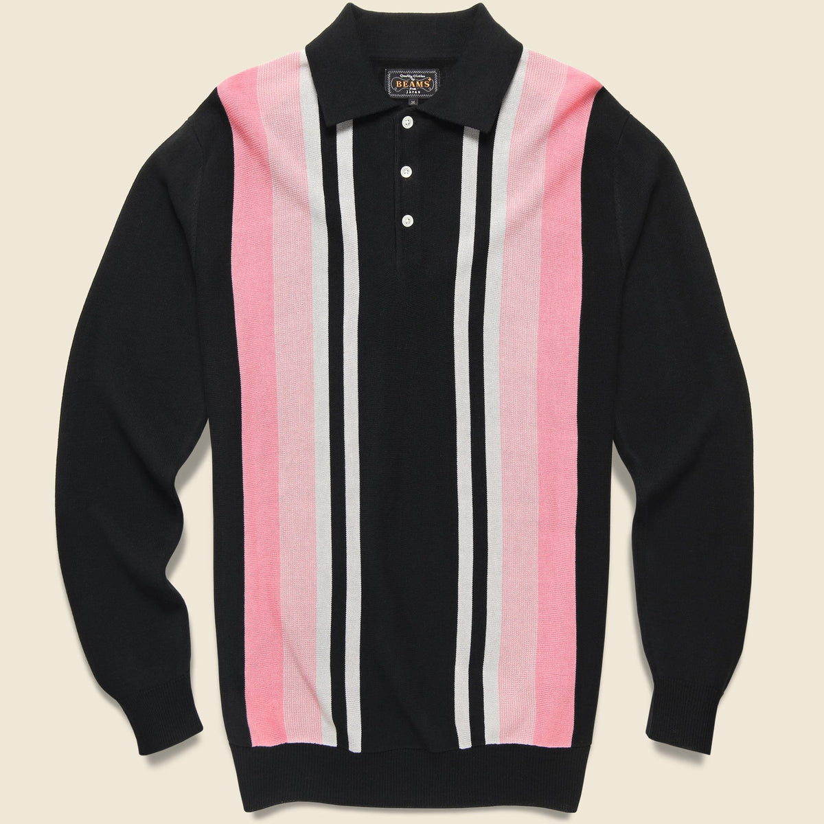 Striped Knit Polo - Black/Pink/White