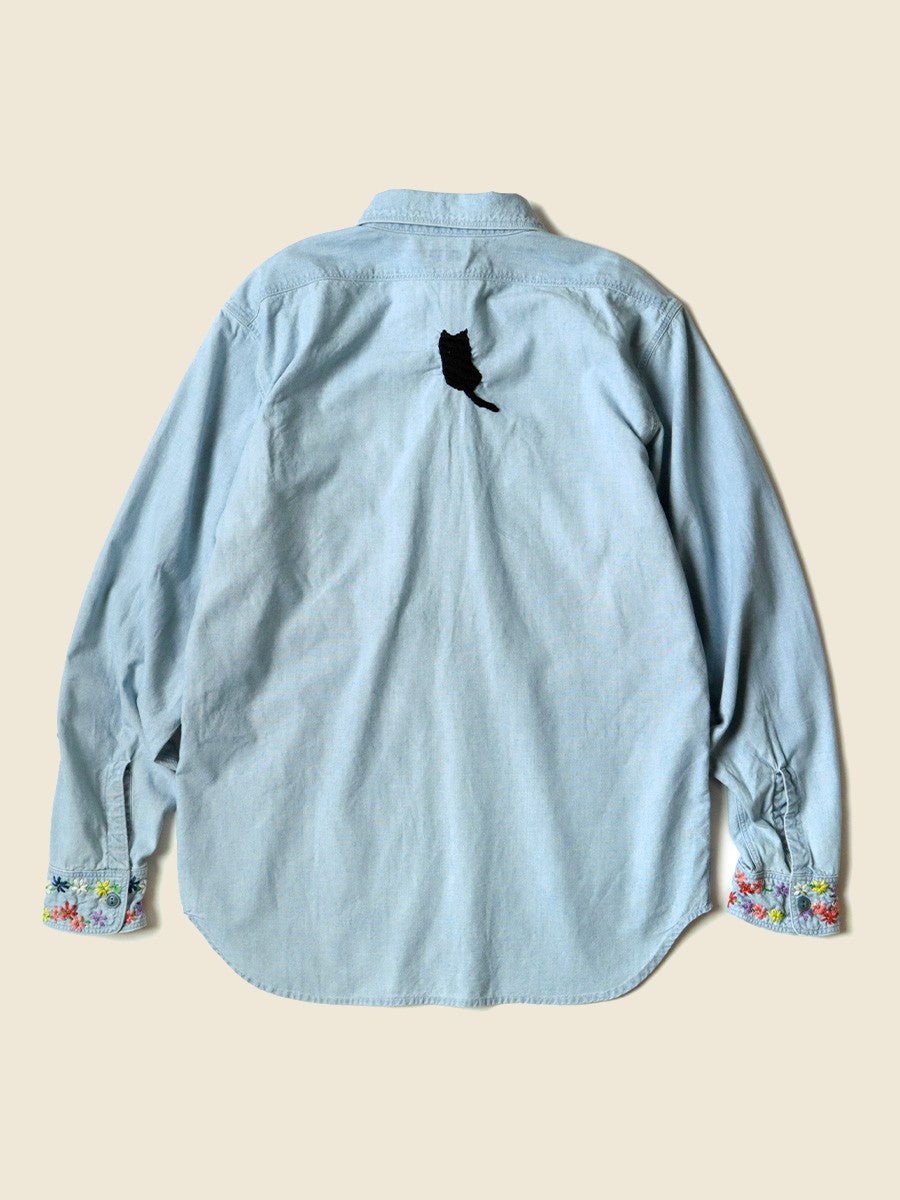 Chambray Work Shirt (Black Cat Embroidery) - Sax - Kapital - STAG Provisions - W - Tops - L/S Woven