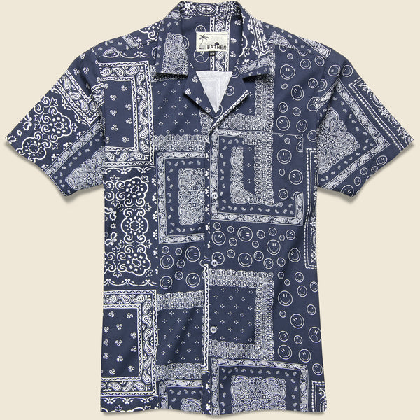 Bandana Print Camp Shirt - Navy