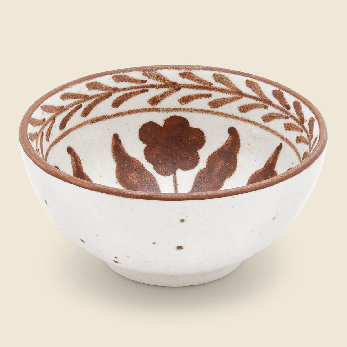 Hand-Painted Stoneware Bowl w/ Handles & Botanicals