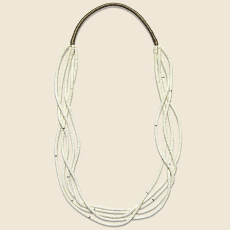 Clamshell & Silver Heishe Bead Necklace