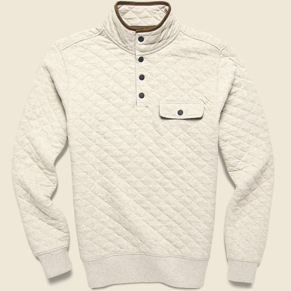 Faherty Epic Quilted Fleece Pullover - Oatmeal Melange