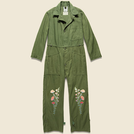 Floral Flourish Military Jumpsuit - Army Green