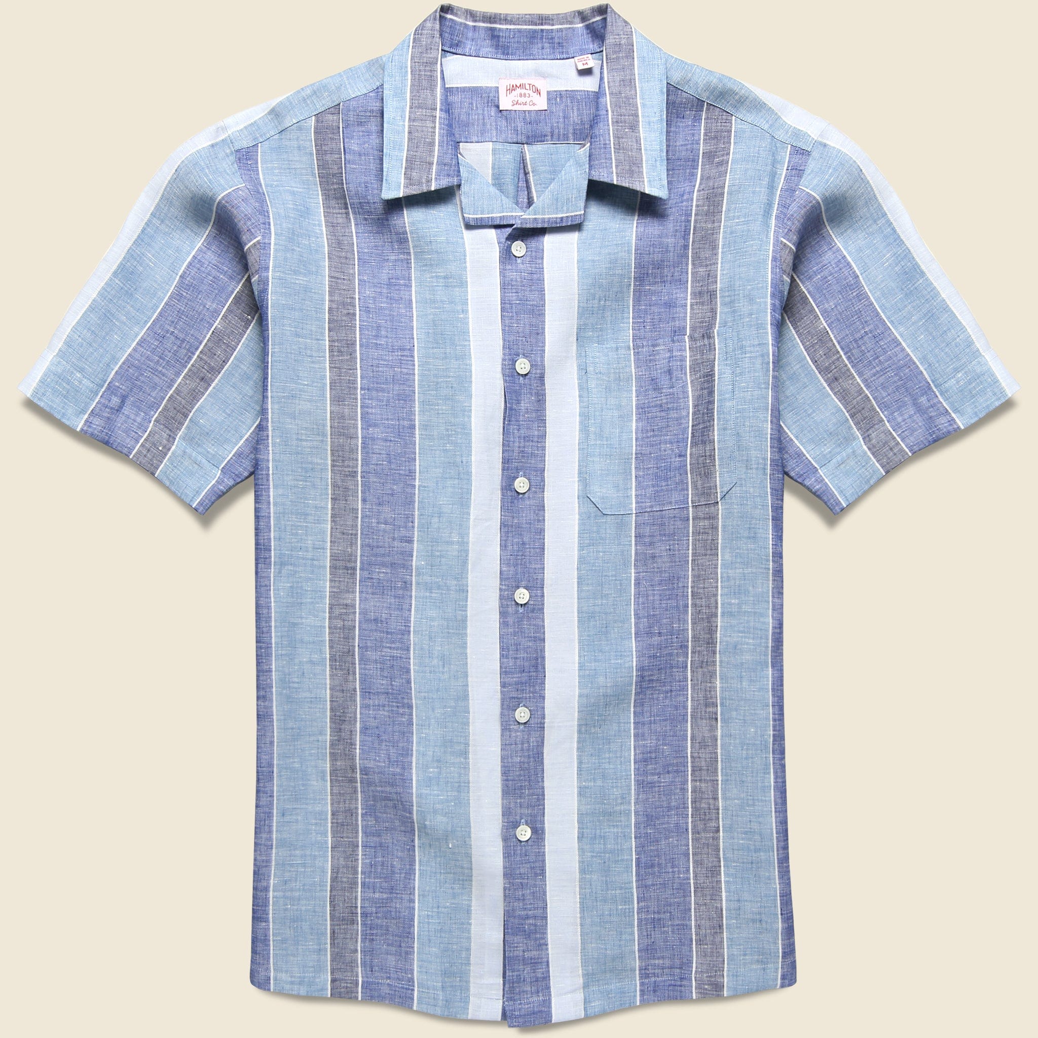 Wide Stripe Linen Camp Shirt Blue/White - Main Image