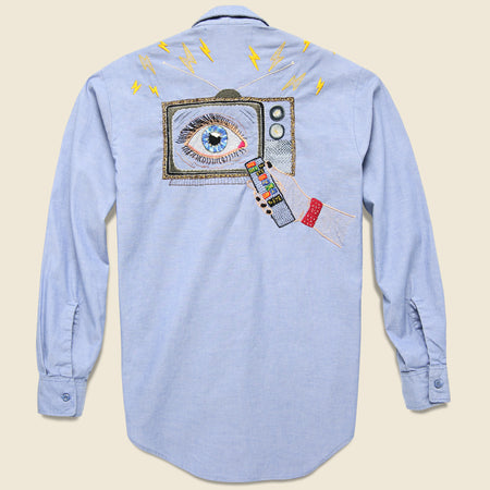 Embroidered Chambray Shirt - She Got a TV Eye on Me