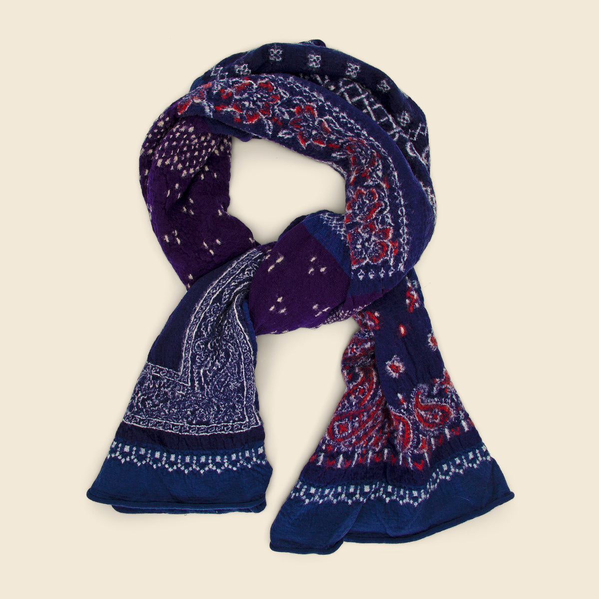 Compressed Wool Scarf - Navy Patchwork Bandana
