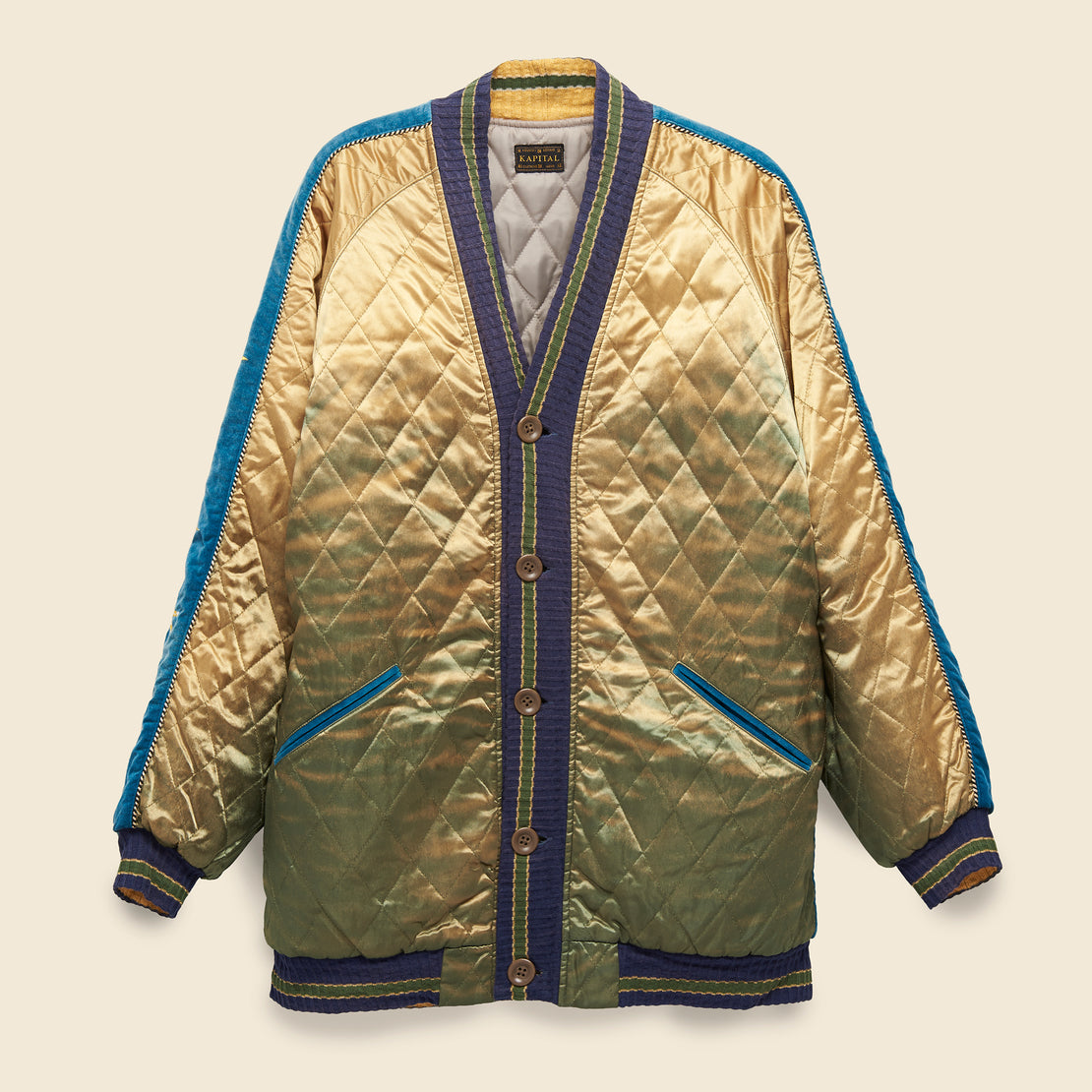 Velveteen J-Wave Quilted Souvenir Cardigan - Turquoise - Kapital - STAG Provisions - W - Outerwear - Coat/Jacket