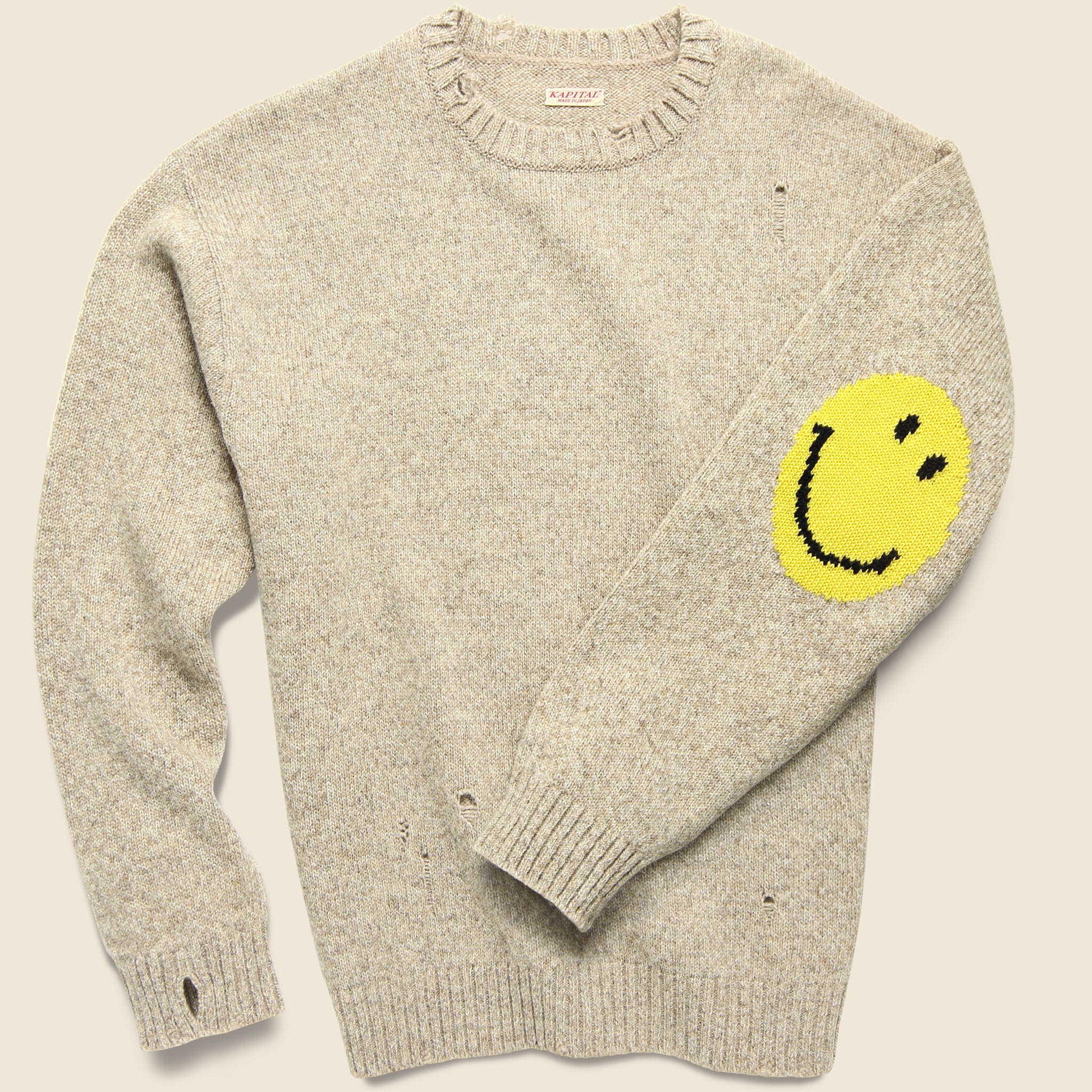 7G Wool SMILIE Crew Sweater - Beige - Kapital - STAG Provisions - Tops - Sweater