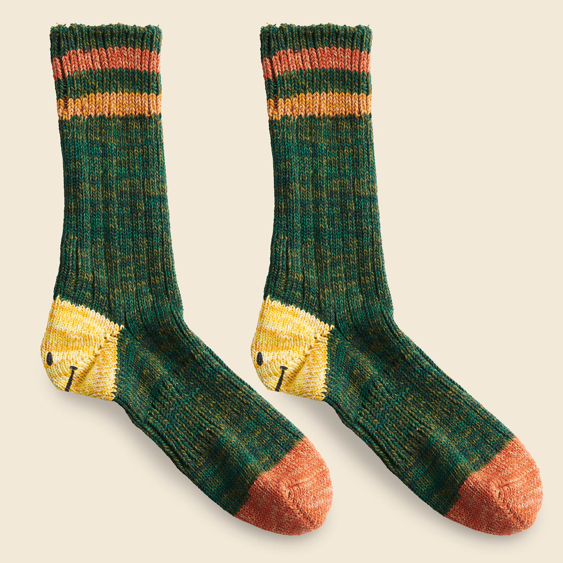 60 Yarns Grandrelle Ivy Smilie Heel Socks - Green - Kapital - STAG Provisions - W - Accessories - Socks