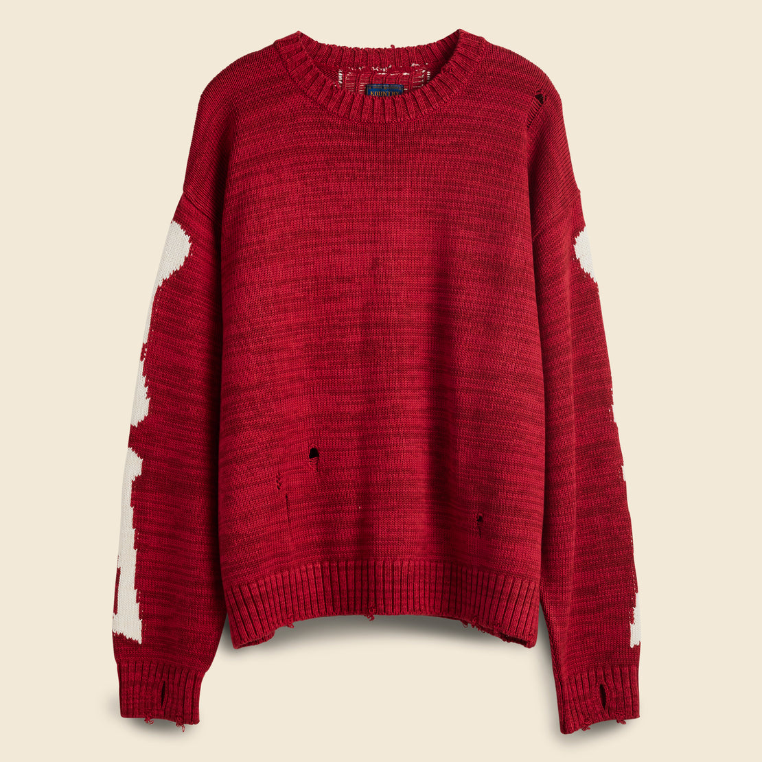 Kapital Kountry Cotton Knit Bone Crew Sweater - Red