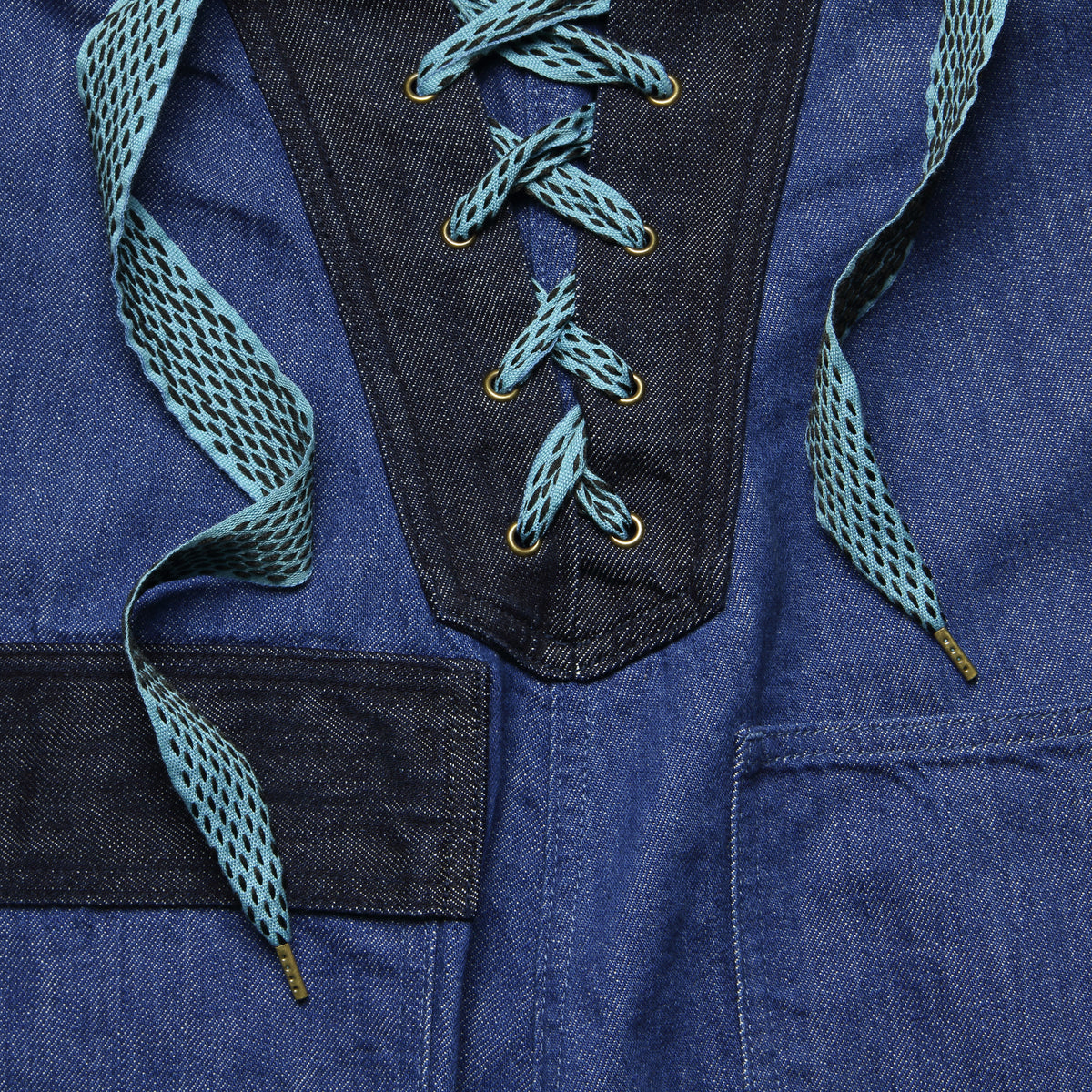 11.5oz Denim Lace-up Lobster Man Slopette Overalls - Indigo