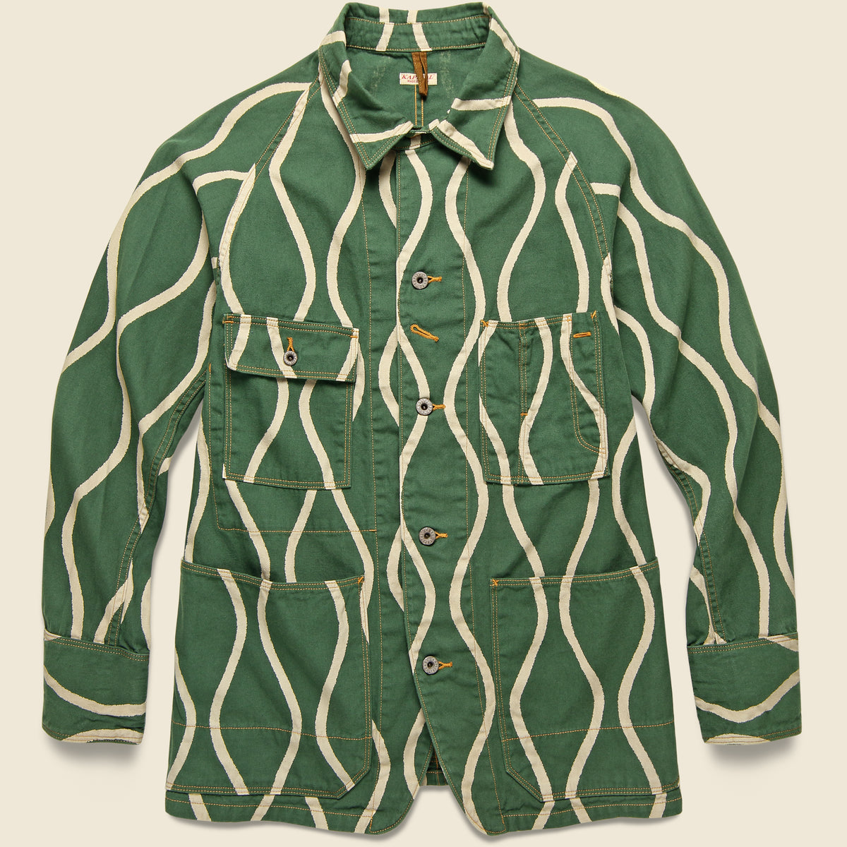 Canvas Drunken-Stripe Cactus Coverall Jacket - Green