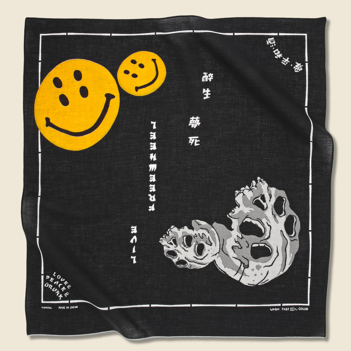 kapital バンダナ　レインスカル Rain Skull Selvedge Bandana - Black