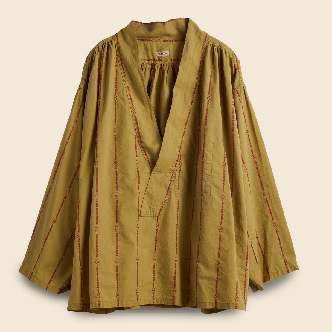Kapital Cotton Linen Siam Stripe Kenka Shirt - Light Khaki