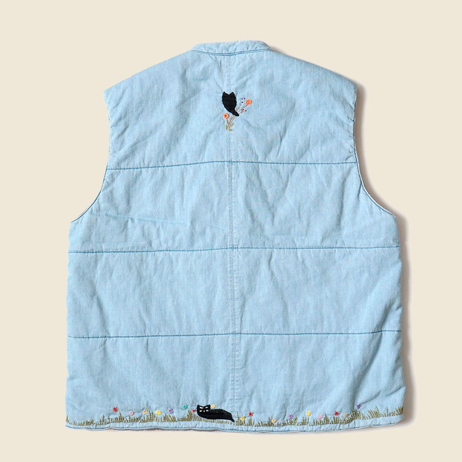 6oz Denim Quilt SAMU Vest (Cat Embroidery) - PRO - Kapital - STAG Provisions - W - Outerwear - Vest