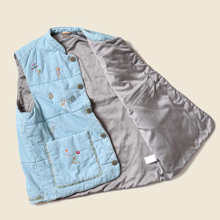 6oz Denim Quilt SAMU Vest (Cat Embroidery) - PRO - Kapital - STAG Provisions - W - Outerwear - Vest
